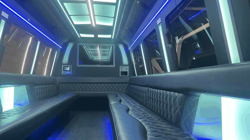 Inside a limo near me with blue and green lights